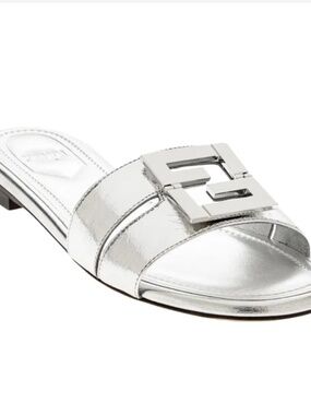 Fendi Baguette Metallic Slide Sandals. Size 38.
